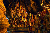 Inle Lake Myanmar. Pindaya, the famous Shwe Oo Min pagoda, a natural cave filled with thousands of gilded Buddha statues. 